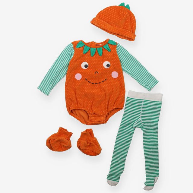 Pumpkin Romper with Striped Arms with hat and slip