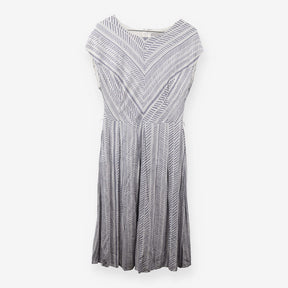 Grey White Chevron Print Midi Dress Smart Casual S