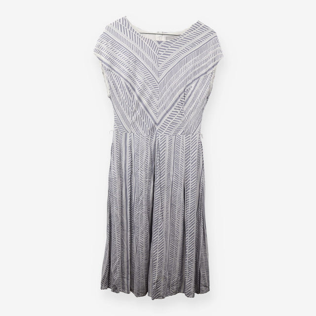 Grey White Chevron Print Midi Dress Smart Casual S