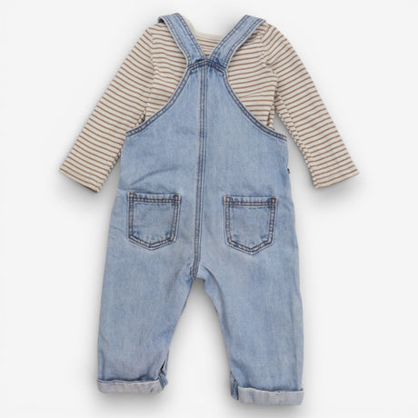Outfit dungarees with stripe bodysuit