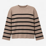Jumper Mocha Mix Beige Black Striped Cotton Rich C