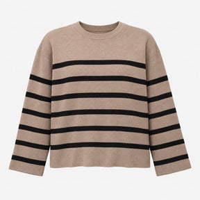 Jumper Mocha Mix Beige Black Striped Cotton Rich C