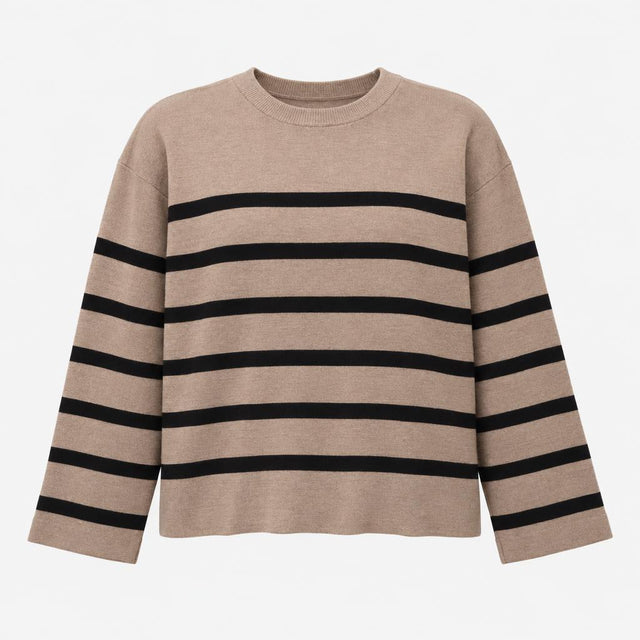 Jumper Mocha Mix Beige Black Striped Cotton Rich C