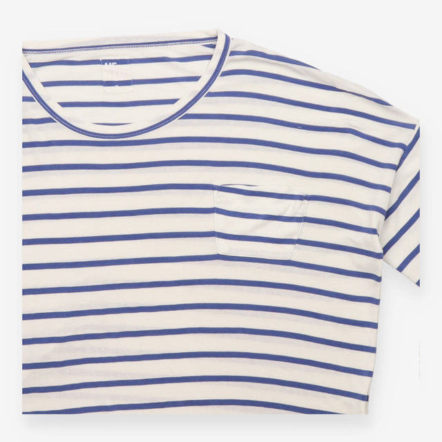 Blue and White Striped Short Sleeve Pocket Top