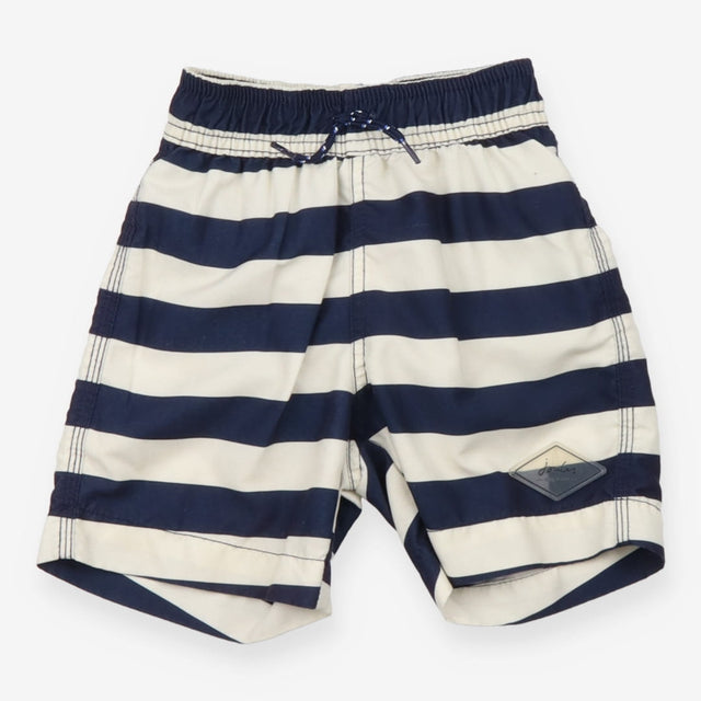 Blue and White Striped Swim Shorts
