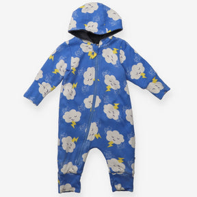 Onesie blue clouds grey fur lining