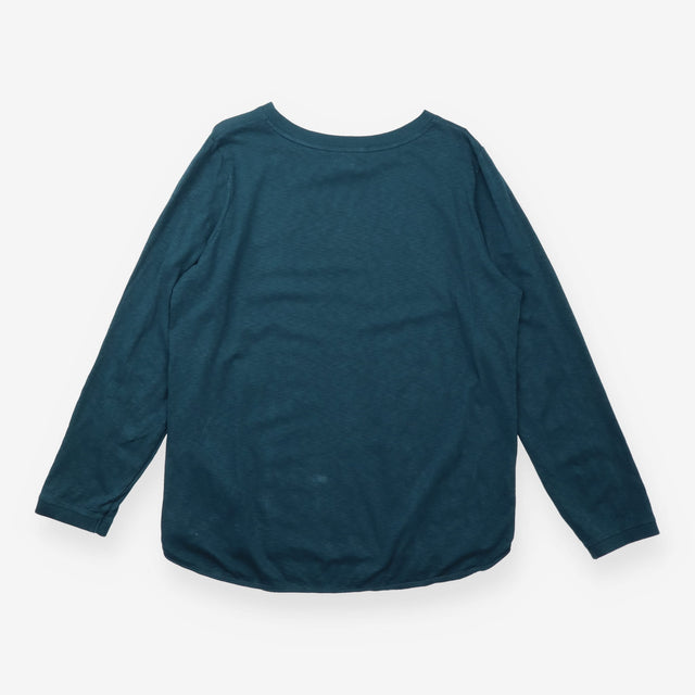 T-Shirt Teal Long Sleeve Contrast Stitch Cotton