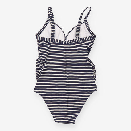 Navy Stripe Maternity Swimsuit Ruched One Piece