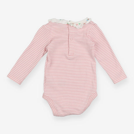 Bodysuit pink stripe floral frill collar