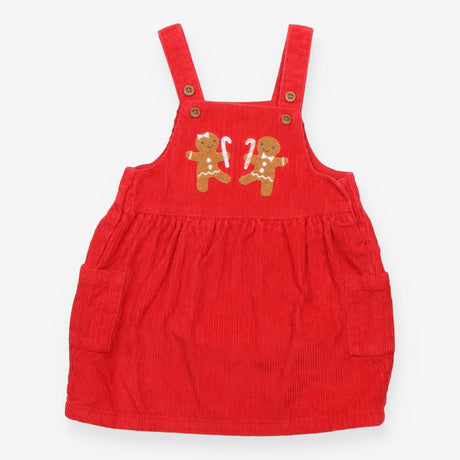 Red cord pinafore with Gingerbread friends