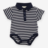 Navy and blue striped collared bodysuit