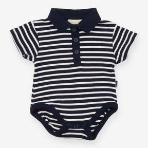 Navy and blue striped collared bodysuit