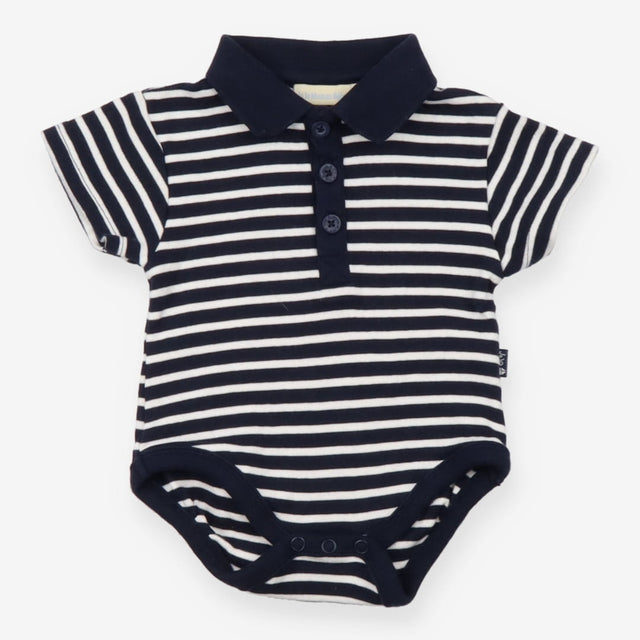 Navy and blue striped collared bodysuit