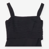Black Sleeveless Tiered Pleated Bodice Square Neck