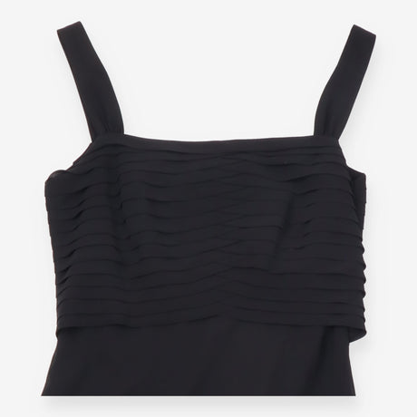 Black Sleeveless Tiered Pleated Bodice Square Neck