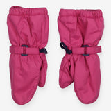 pink mittons with striped fleece lining