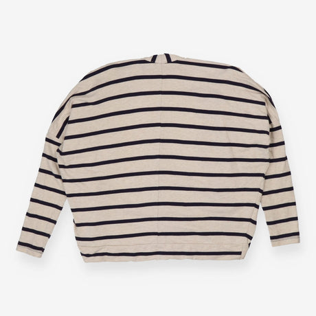 Oatmeal and navy striped open front chic cardigan