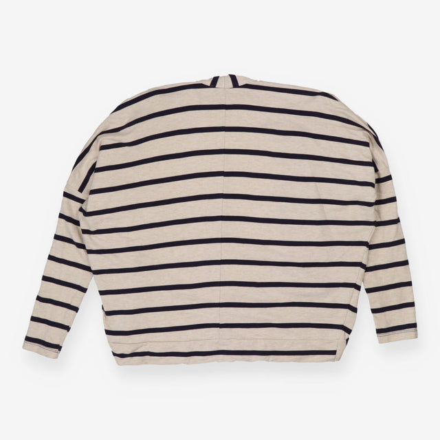 Oatmeal and navy striped open front chic cardigan