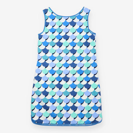 Dress Blue Green Mermaid Scale Print Cotton Shift