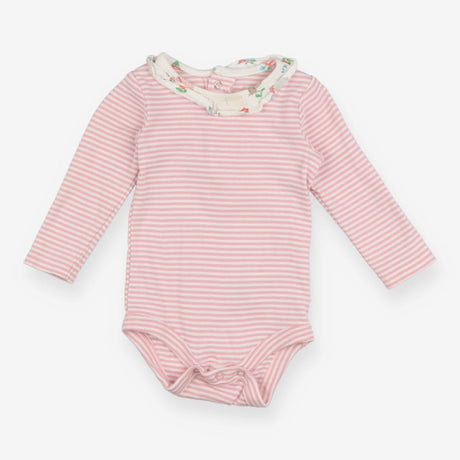 Bodysuit pink stripe floral frill collar