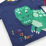 Stripe sleeve i am a t-rex peekaboo navy t-shirt