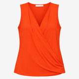 Top Orange Red Draped V Neck Sleeveless
