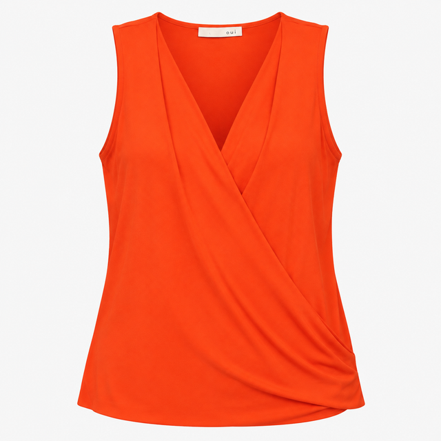 Top Orange Red Draped V Neck Sleeveless