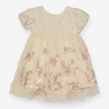 Cream Dress Flower Stitching with Underskirt