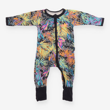 Sleepsuit Black Tropical Palm Leaves and Stars