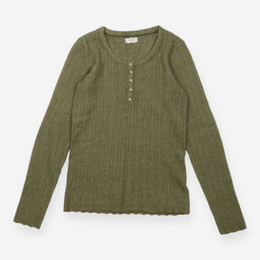 Khaki Green Pointelle Henley Long Sleeve K