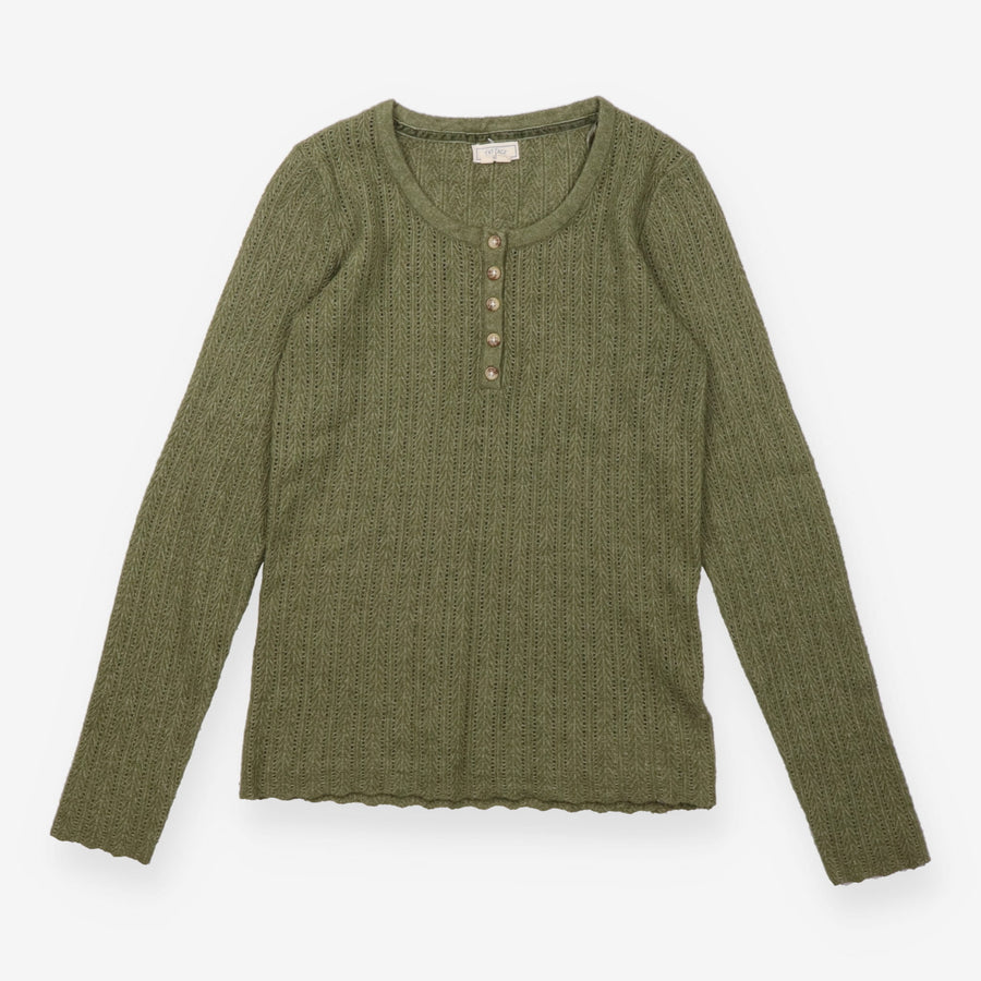 Khaki Green Pointelle Henley Long Sleeve K