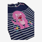 T-shirt LS Blue Stripe with Pink Triceratops