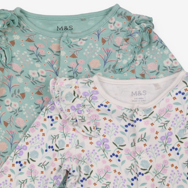 Sleepsuits Floral Print Frilly Shoulders