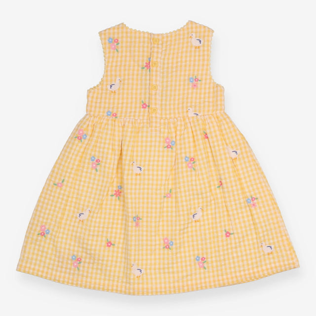 Dress Sleeveless Yellow Gingham Ducks and Flowers