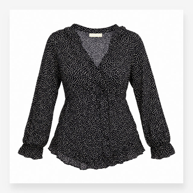 Blouse Navy White Polka Dot Viscose V-Neck Materni
