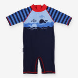 Blue whale sunsuit stripe arms
