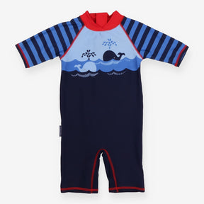 Blue whale sunsuit stripe arms
