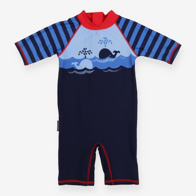 Blue whale sunsuit stripe arms