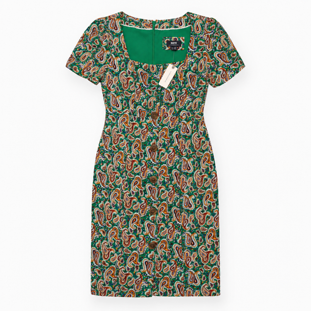Green Paisley Viscose Midi Dress