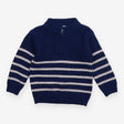 Knitted Sweater 1/4 Zip Blue with White Strip