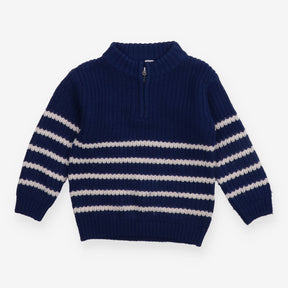 Knitted Sweater 1/4 Zip Blue with White Strip
