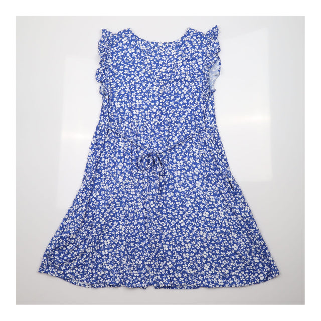 Dress Blue White Floral Print Short Sleeve
