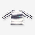 Tee LS white blue stripe button shoulders