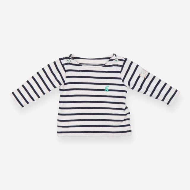 Tee LS white blue stripe button shoulders