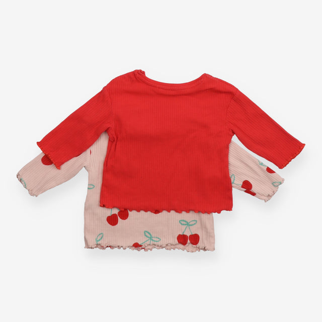 Top long sleeve pink rib cherry red rib 2 Pack