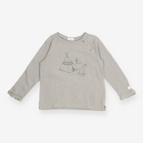 Tee LS green textured wigwam wolf