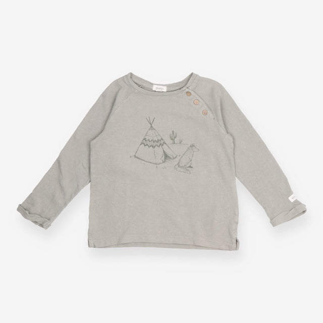 Tee LS green textured wigwam wolf