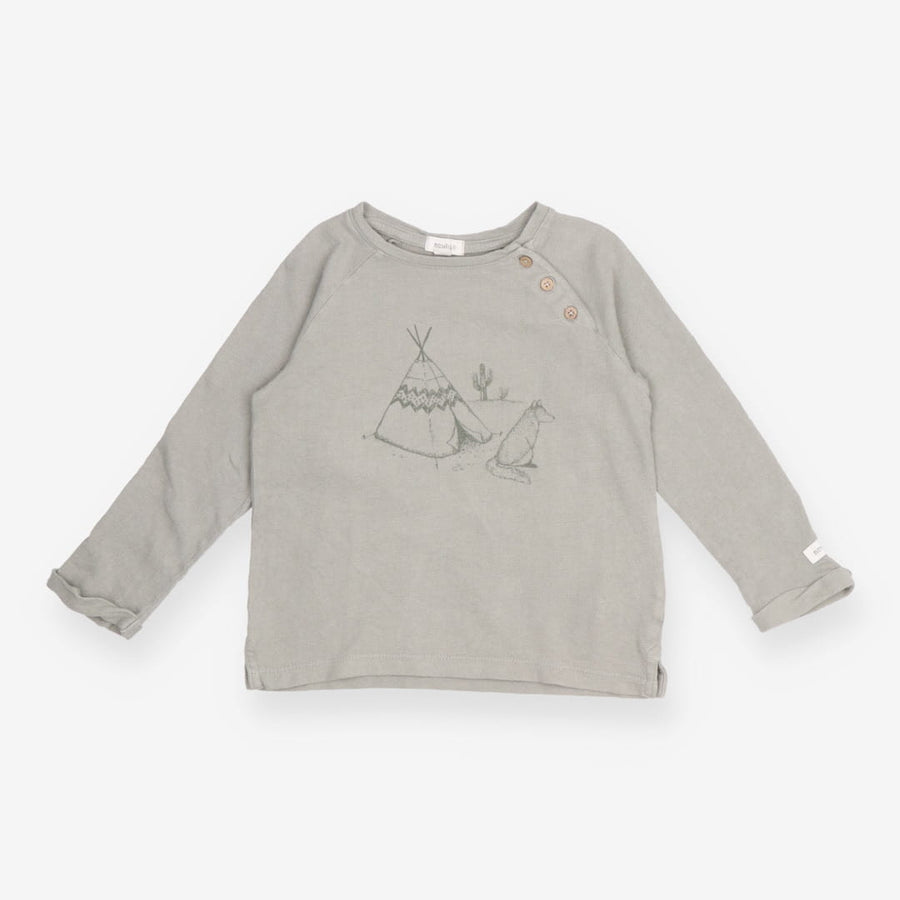 Tee LS green textured wigwam wolf