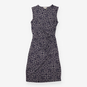 Dress Navy Cream Abstract Print Draped Sleeveless