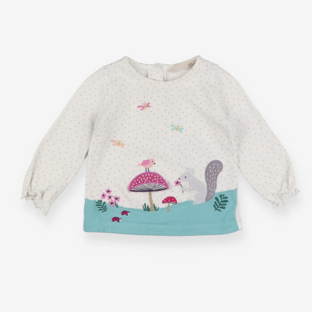 T-shirt white toadstool squirrel garden 
